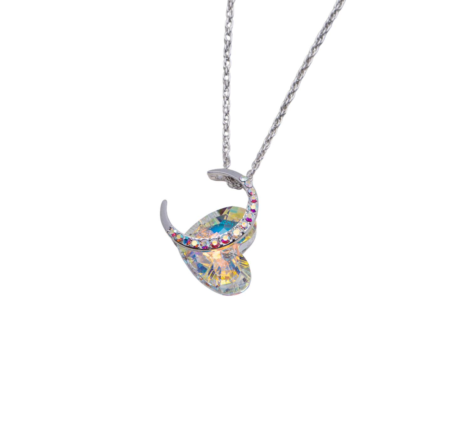 Aurora Borealis Swarovski Crystal Heart Crescent Moon Pendant Necklace