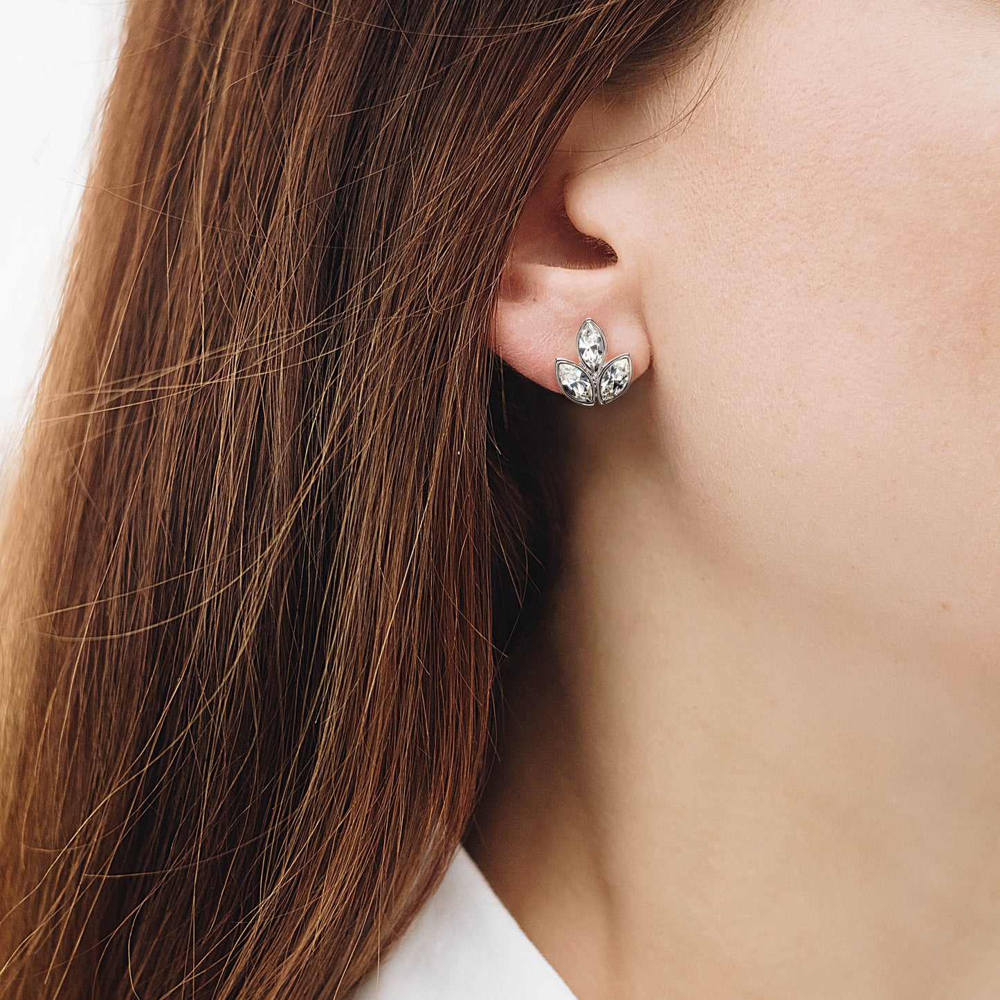 Crystal Triplet Leaf Stud Earrings