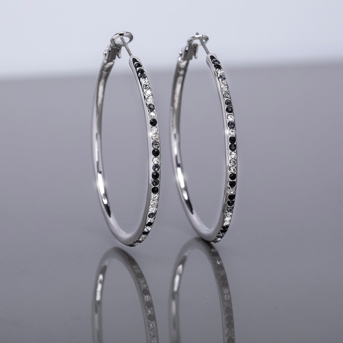 Silvertone Hoop Earrings With Clear Swarovski Crystals (83117-12)