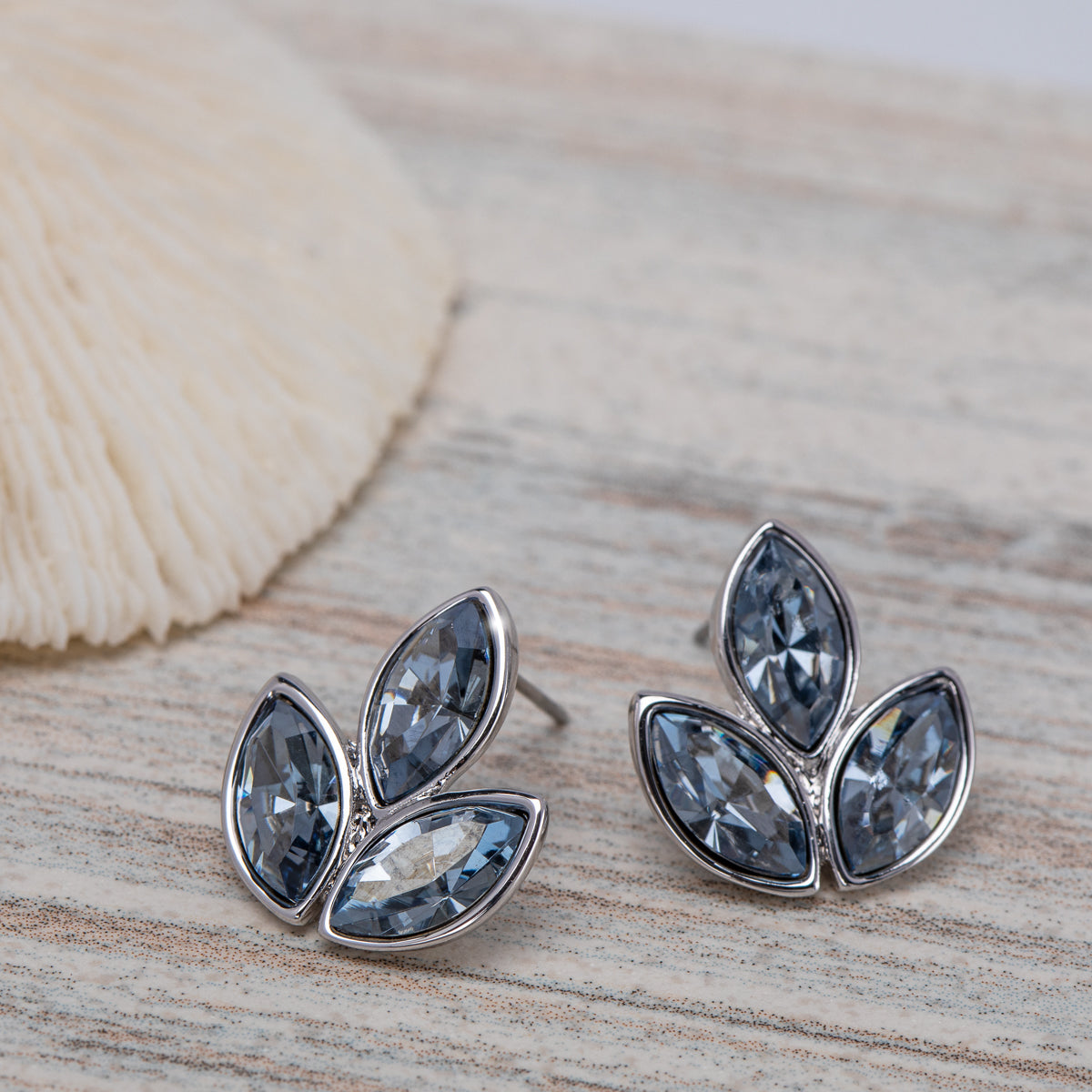 Crystal Triplet Leaf Stud Earrings