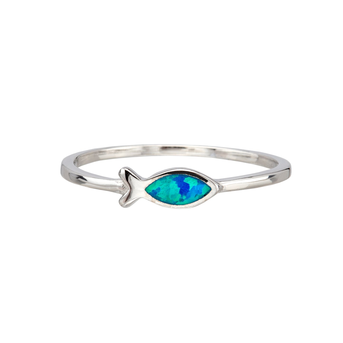 Blue Lab-Created Opal & Sterling Silver Fish Ring