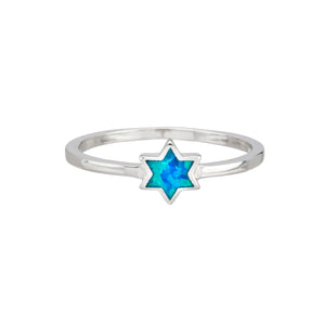 Blue Lab-Created Opal & Sterling Silver Star Ring