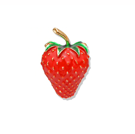 Red Enamel Strawberry Brooch