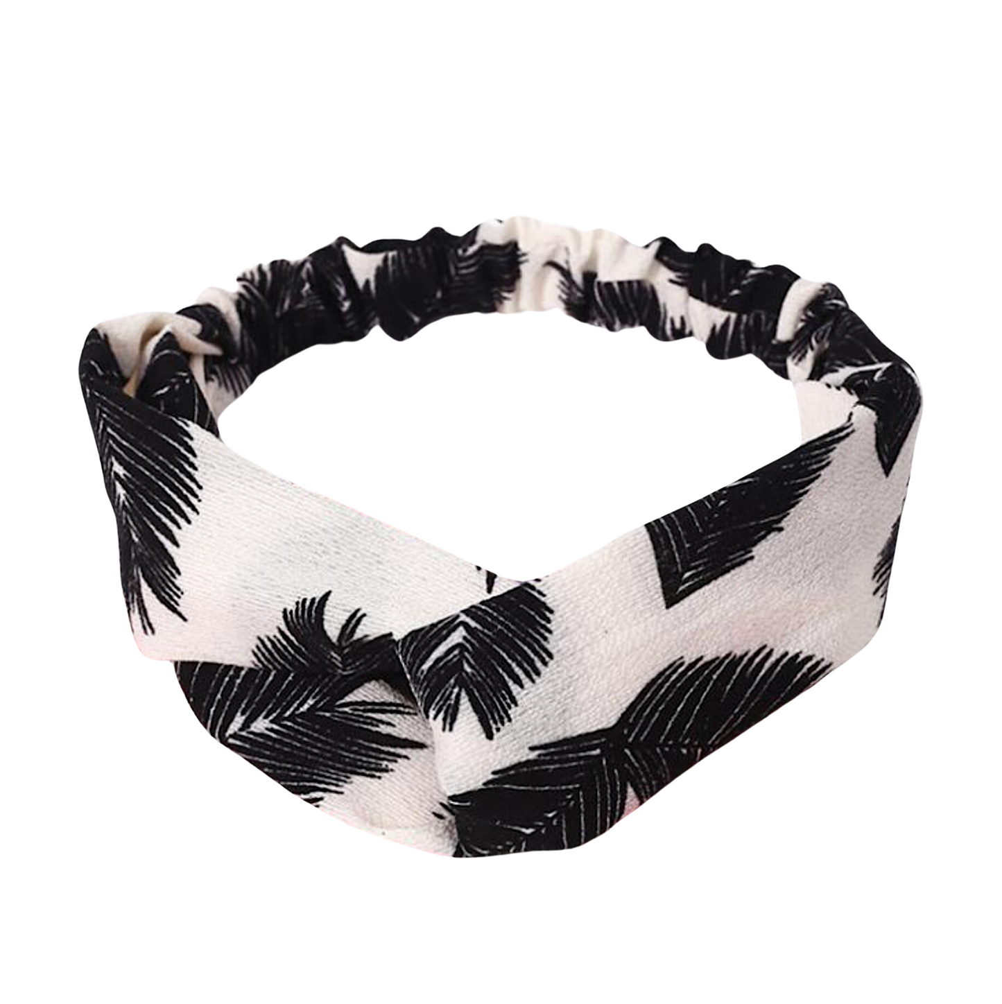 Black White Palm Leaves Twisted Headband