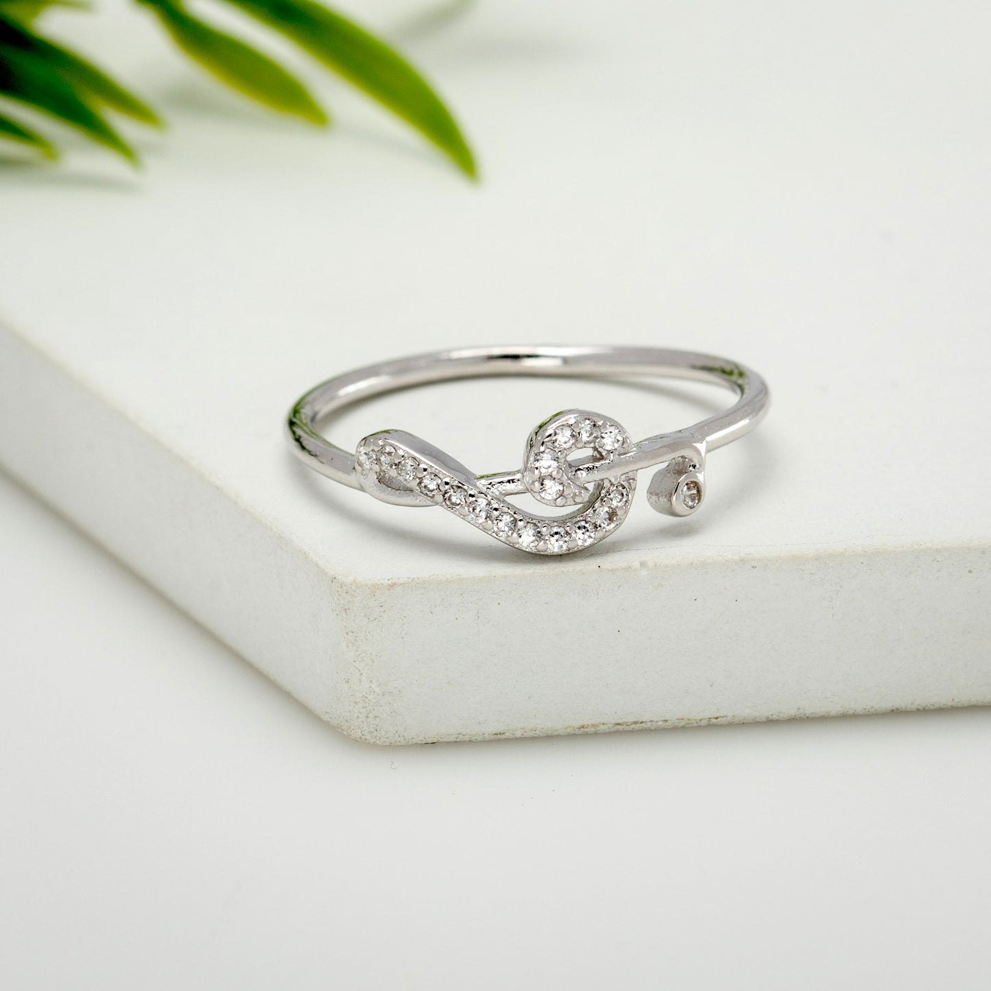 Cubic Zirconia & Sterling Silver Treble Clef Ring