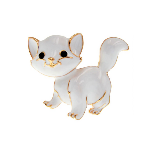 White Cute Kitten Brooch