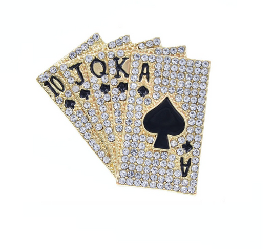 Crystal Goldtone Deck Of Cards Brooch