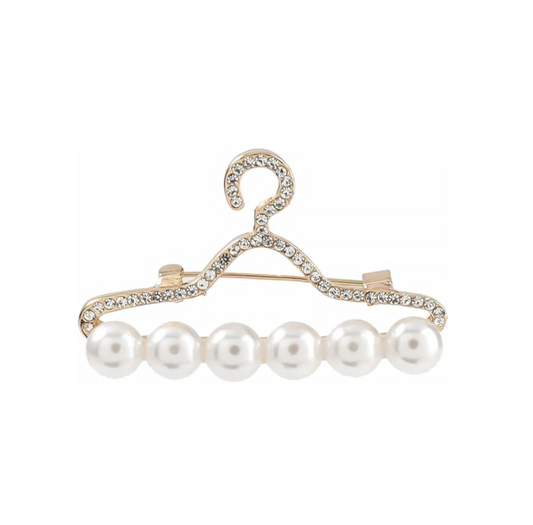 Goldtone Imitation Pearl Clothes Hanger Brooch