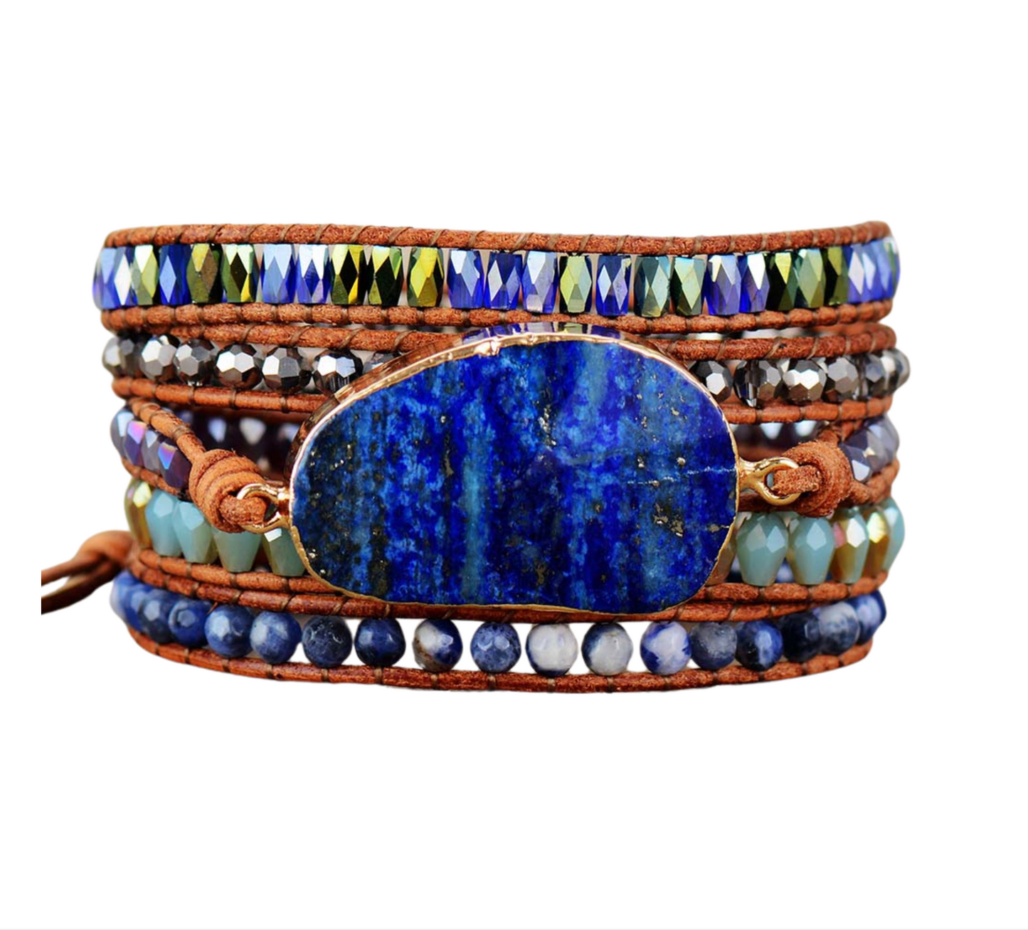 Goldtone Lapis Sodalite Gemstone Wrap Bracelet