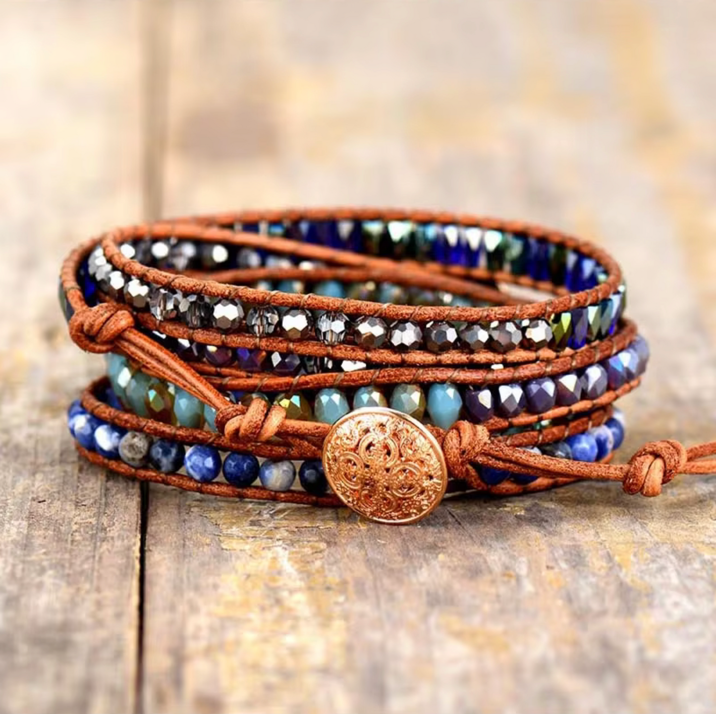 Goldtone Lapis Sodalite Gemstone Wrap Bracelet