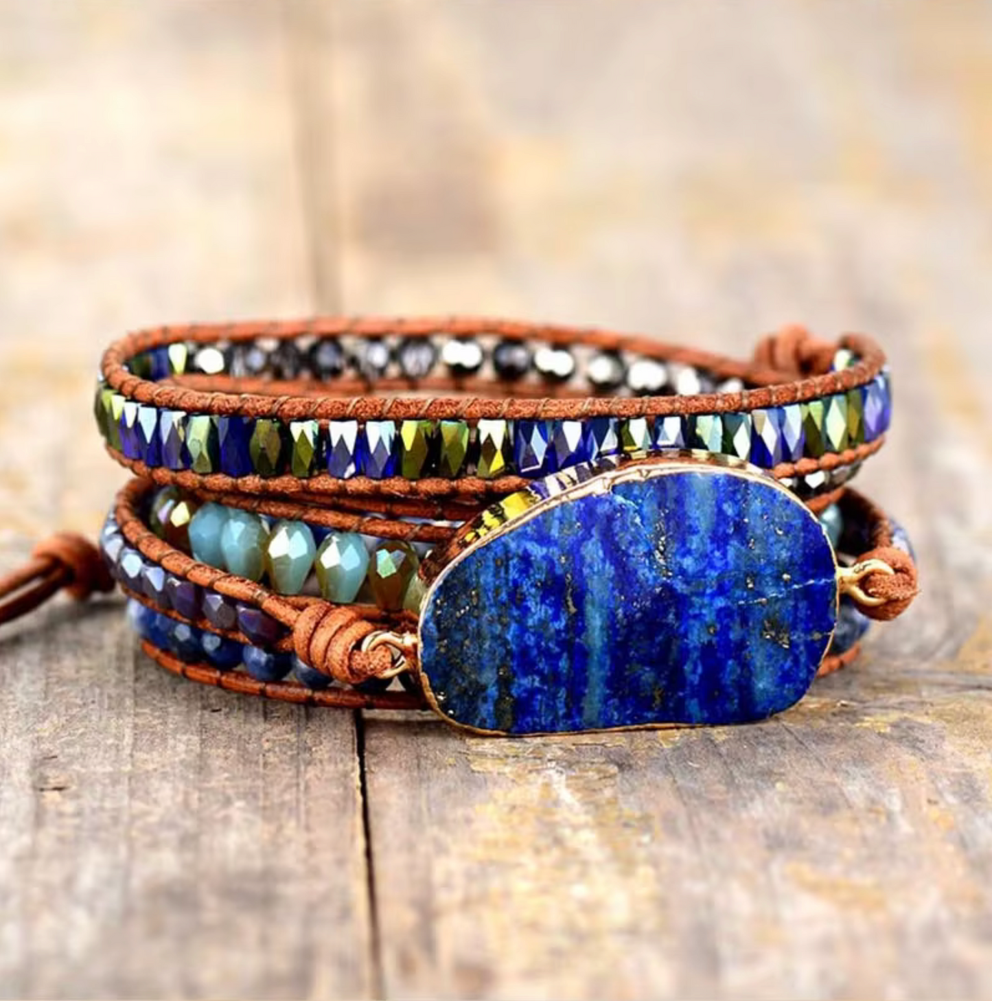 Goldtone Lapis Sodalite Gemstone Wrap Bracelet