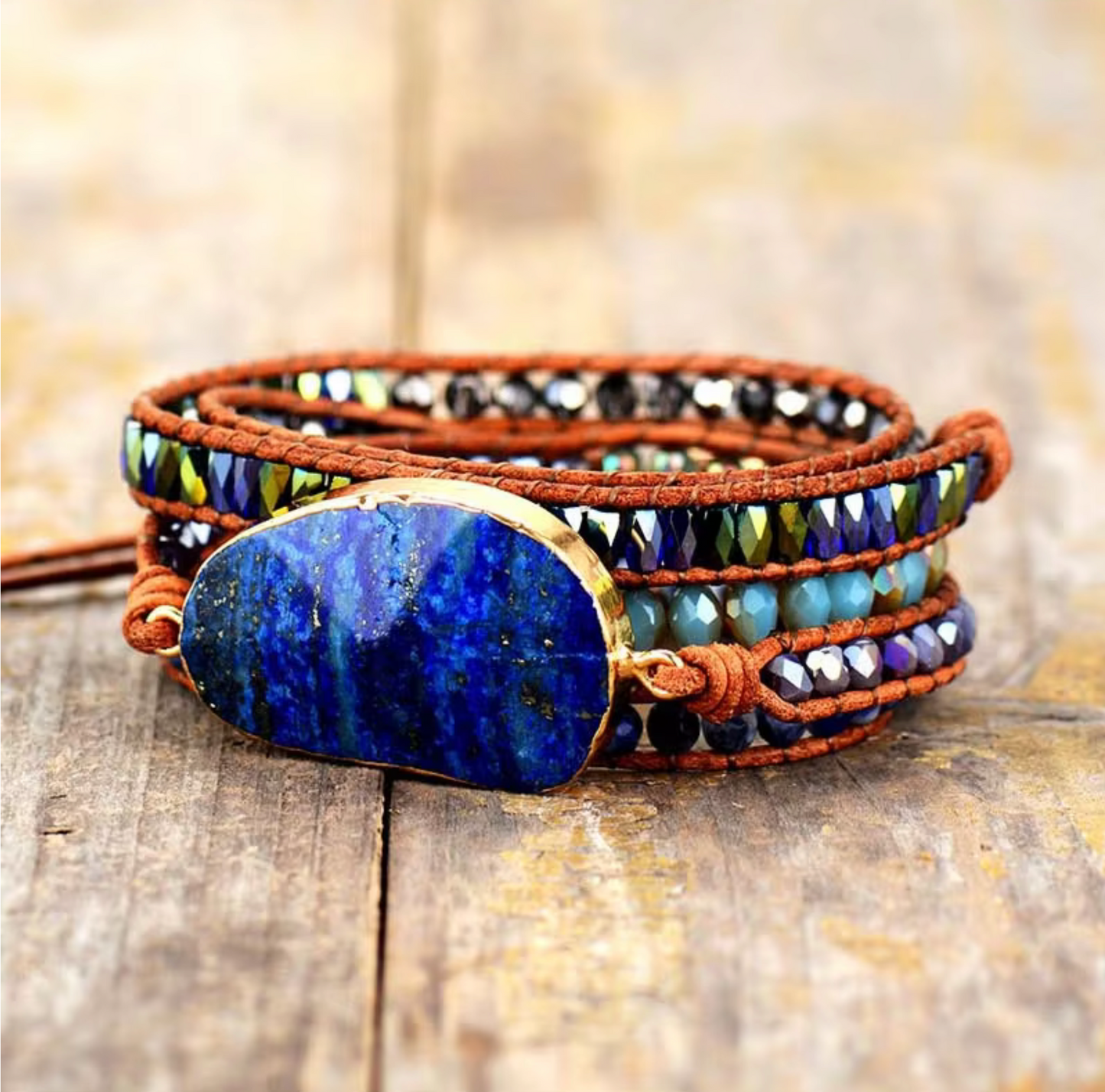 Goldtone Lapis Sodalite Gemstone Wrap Bracelet