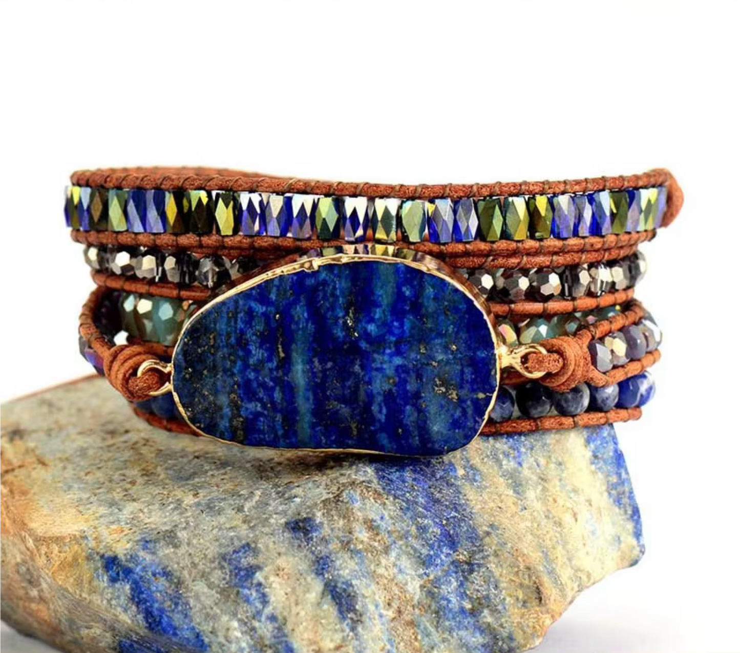 Goldtone Lapis Sodalite Gemstone Wrap Bracelet