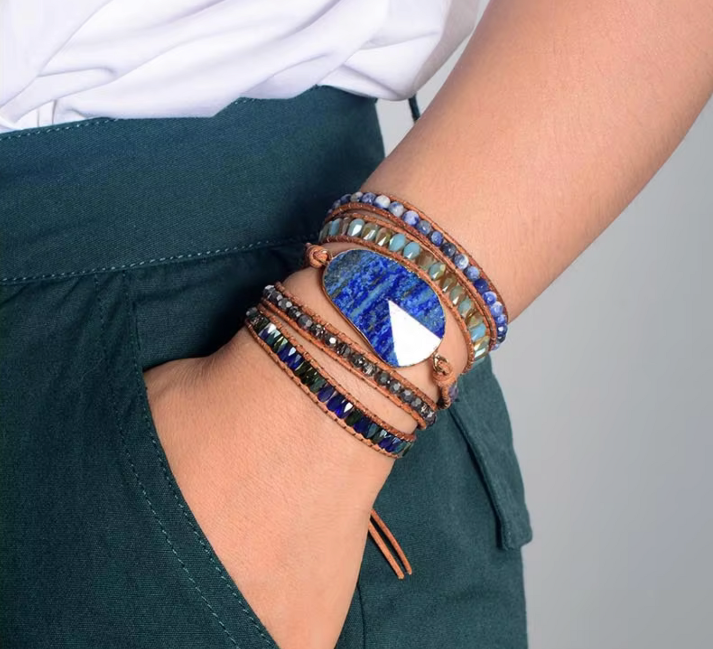 Goldtone Lapis Sodalite Gemstone Wrap Bracelet