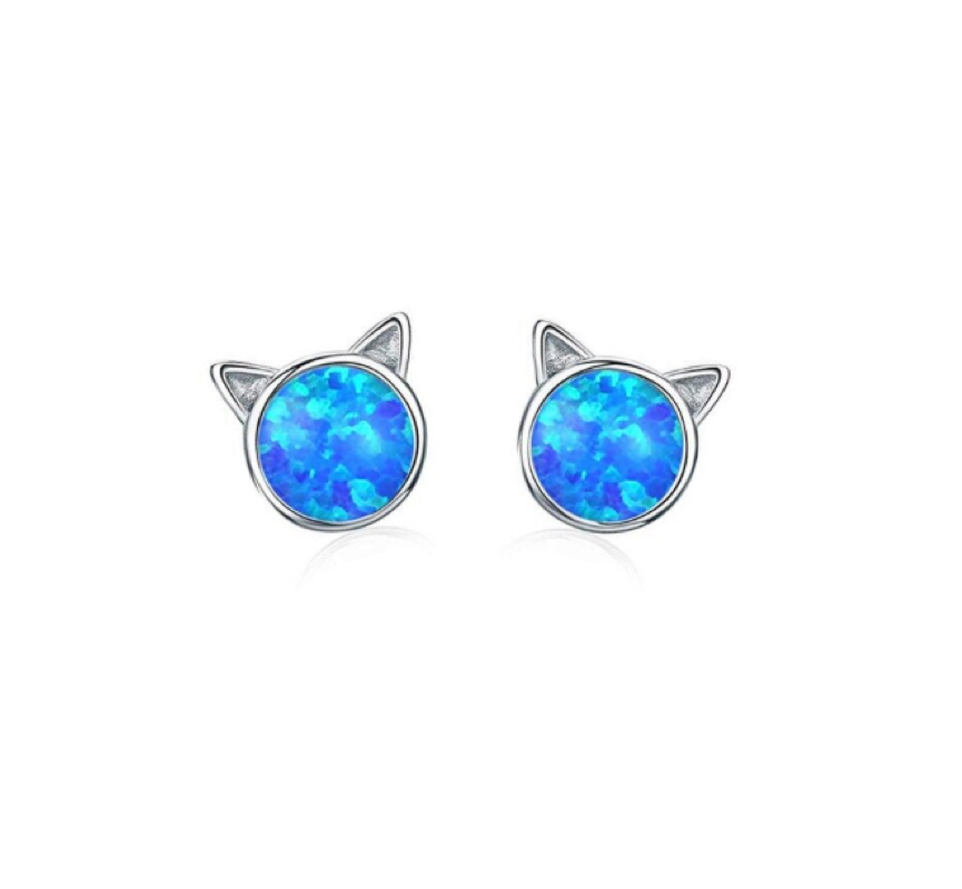 Sterling Silver Blue Opal Cat Stud