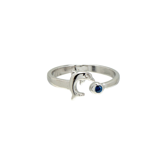 Sterling Silver Blue Cubic Zirconia Dolphin Toe Ring