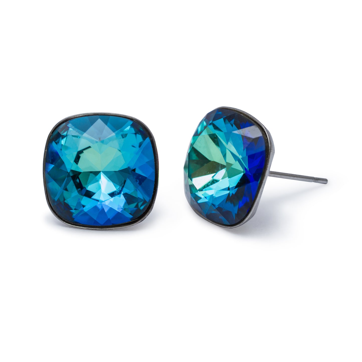 Bermuda Blue Silvertone Stud Earrings With Swarovski Crystals