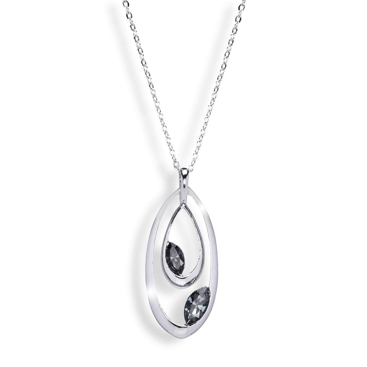 Crystal Double Teardrop Elongated Pendant Necklace