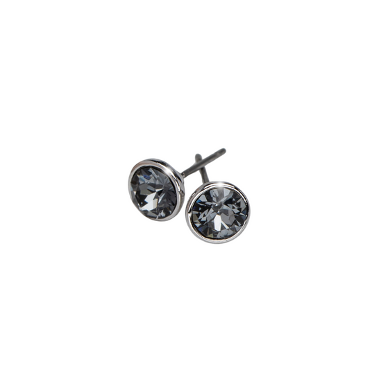 Silvertone Silvernight Round Stud Earrings With Swarovski Crystals