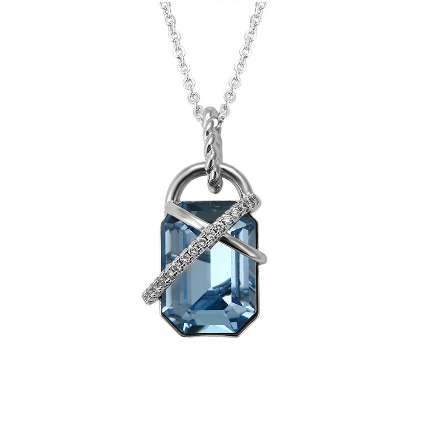 Aqua Swarovski Crystal Rectangular Pendant Necklace