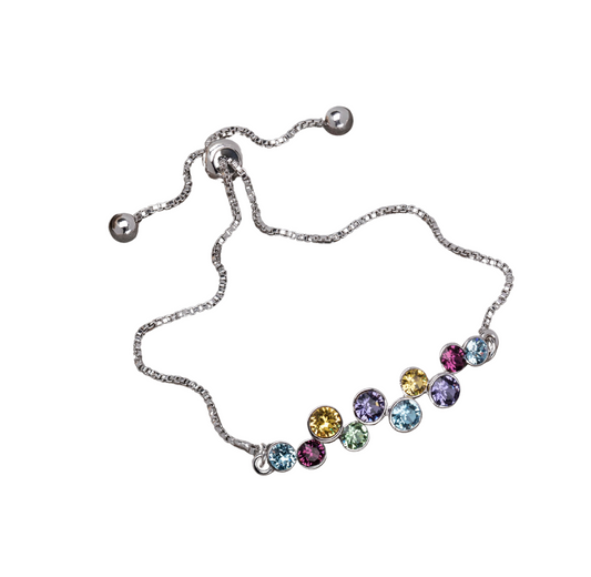 Silvertone Multi Colored Adjustable Swarovski Crystal Bracelet