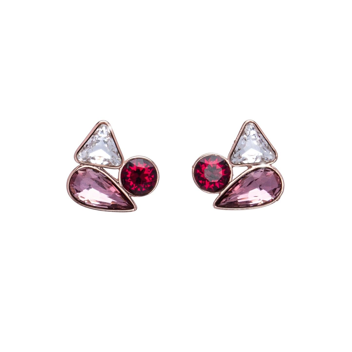 Pink Clear Swarovski Crystal Clustered Stud Earrings