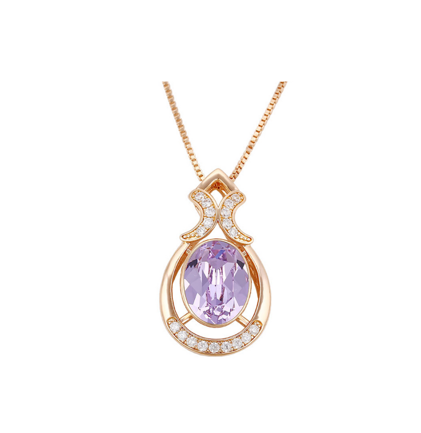 Goldtone Oval Crystal Ornate Pendant Necklace