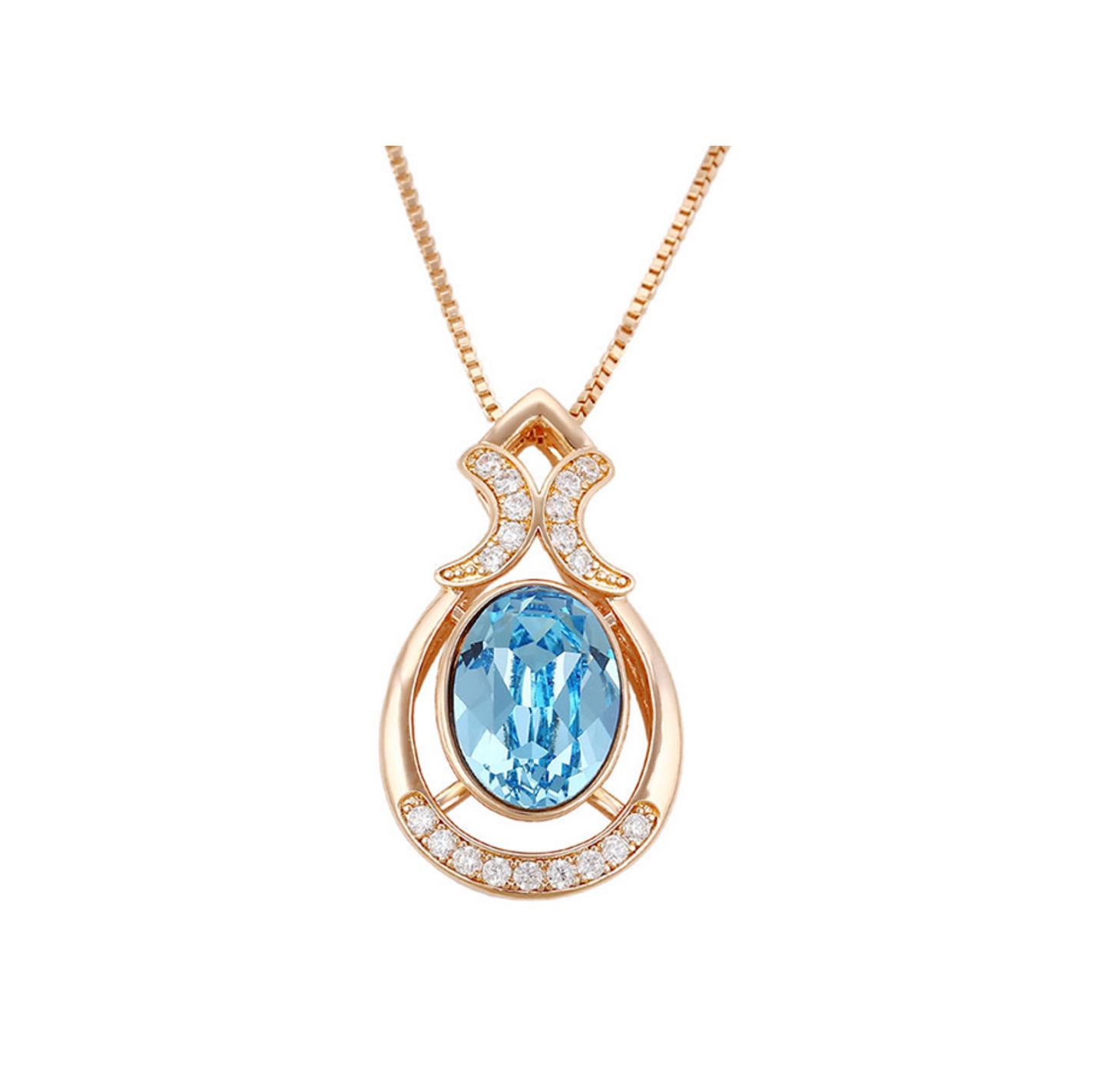 Goldtone Oval Crystal Ornate Pendant Necklace