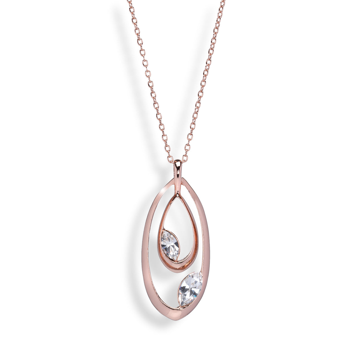 Crystal Double Teardrop Elongated Pendant Necklace