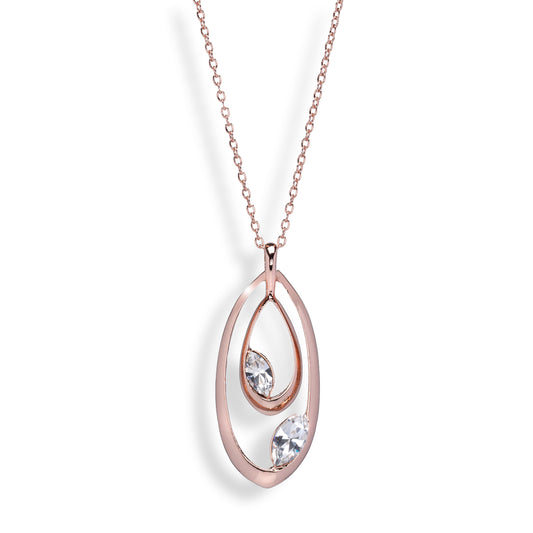 Crystal Double Teardrop Elongated Pendant Necklace