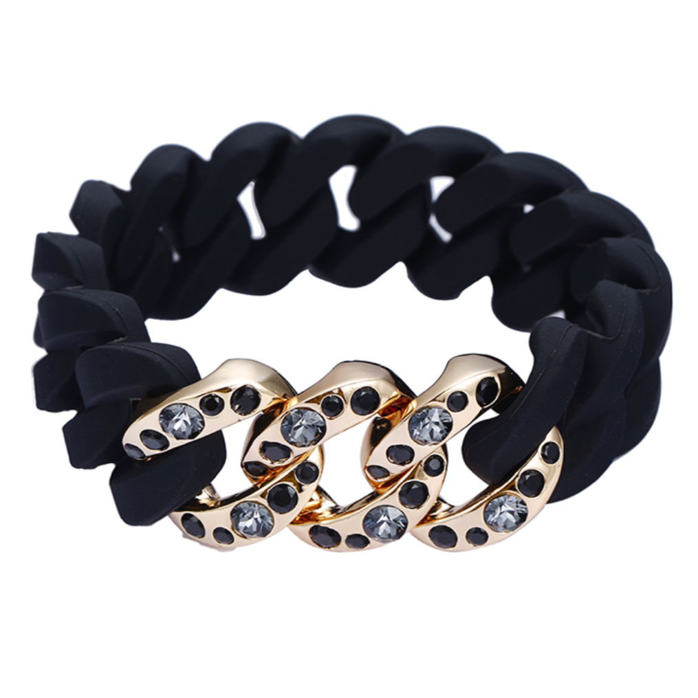 Silicone Woven Bracelet With Goldtone Swarovski Crystals