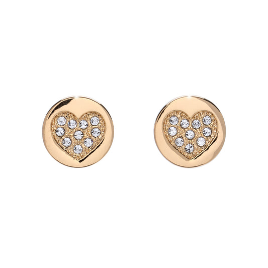 Circular Clear Crystal Pave Heart Stud Earrings