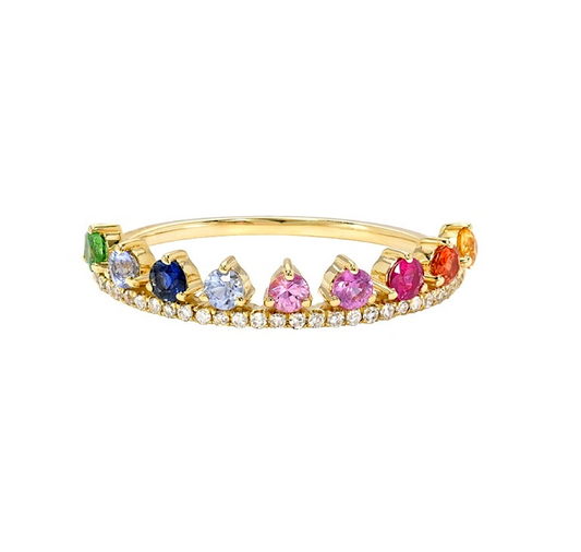 Goldtone Tiara Ring with Rainbow Cubic Zirconia