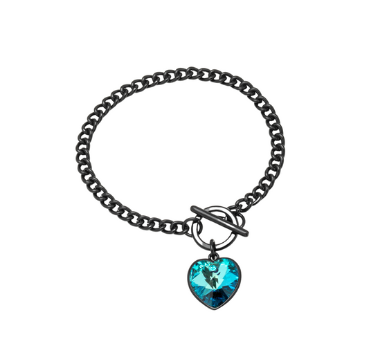 Bermuda Blue Heart Crystal Toggle Bracelet In Gunmetal