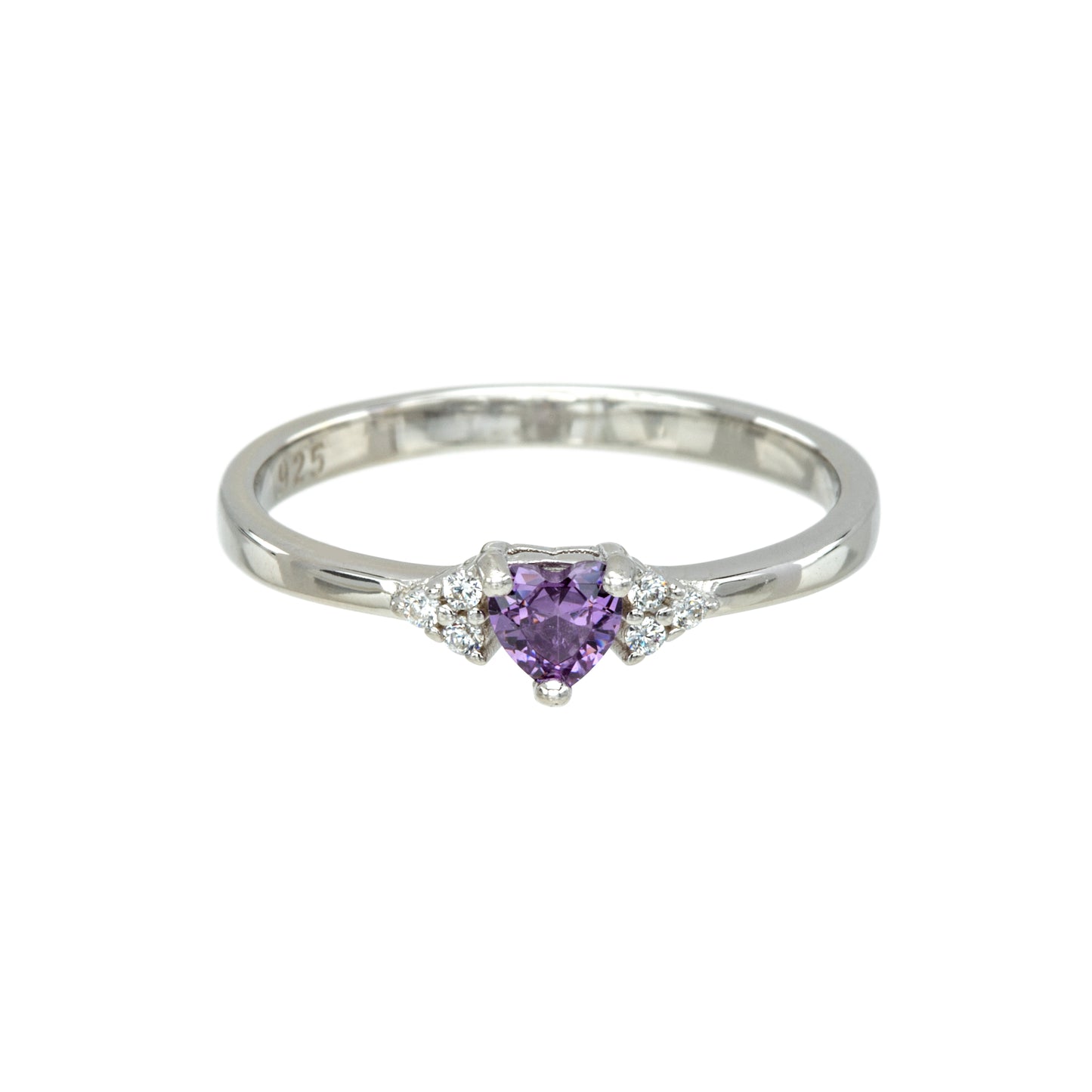 Purple Cubic Zirconia & Sterling Silver Heart Illusion-Set Ring