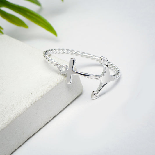 Sterling Silver Anchor Bezel-Set Ring