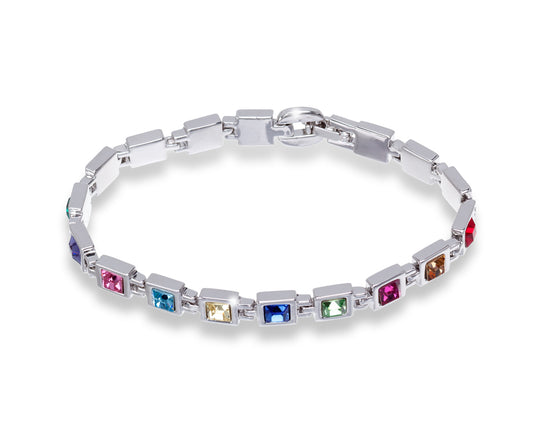 Multicolour Square-Link Bracelet With Swarovski Crystals