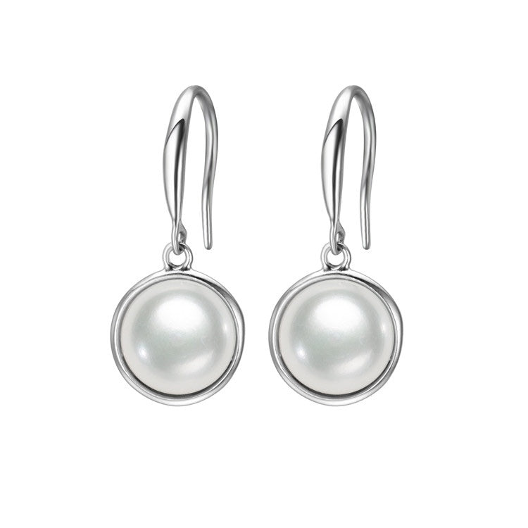 White Freshwater Pearl Circular Drop Earrings