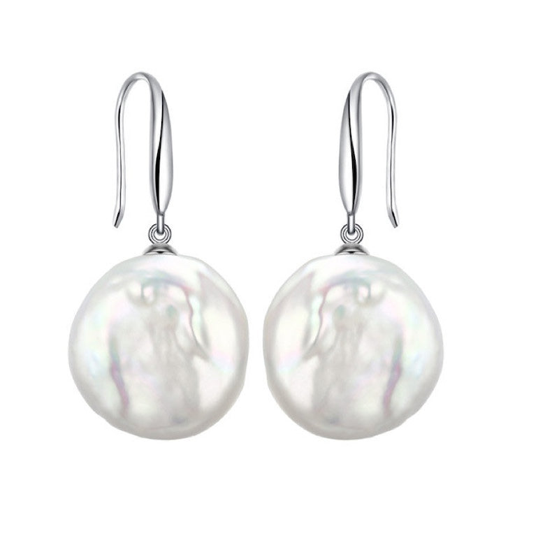 White Coin Freshwater Pearl Drop Earrings