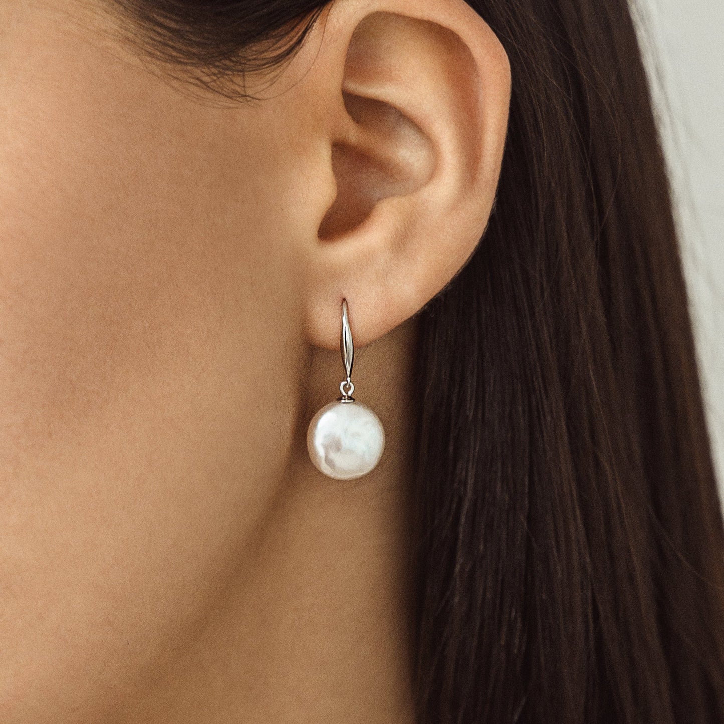 White Coin Freshwater Pearl Drop Earrings