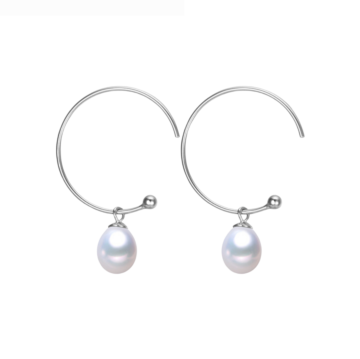 Sterling Silver Hoop White Freshwater Pearl Earrings