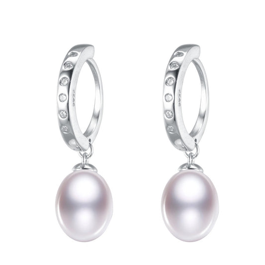 Sterling Silver Cubic Zirconia Huggie Hoop And White Freshwater Pearl Earrings