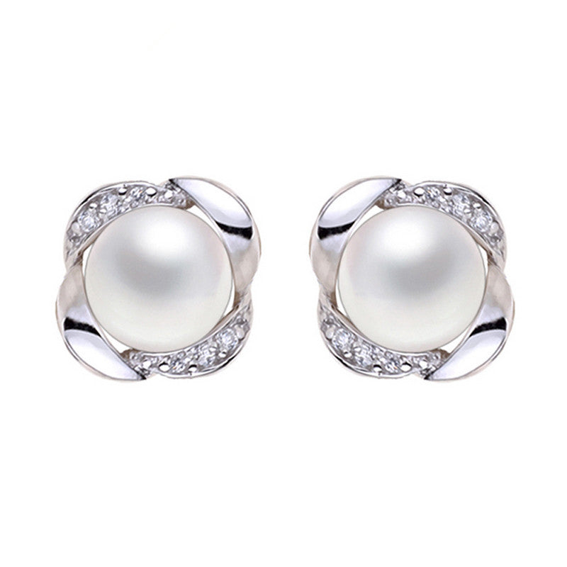 White Freshwater Pearl & CZ Circular Stud Earrings