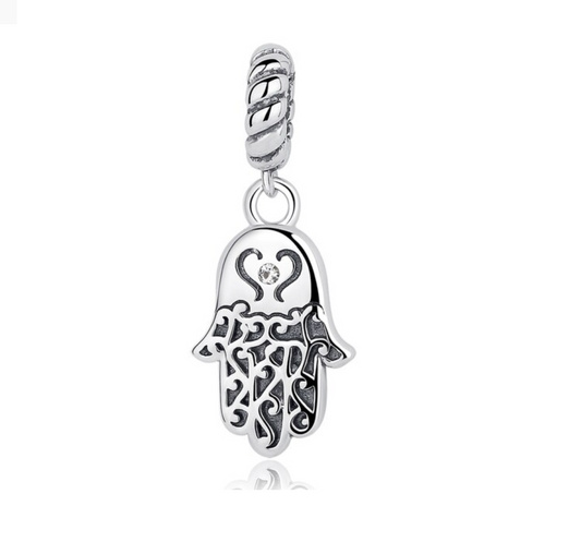 Cubic Zirconia & Sterling Silver Hamsa Charm