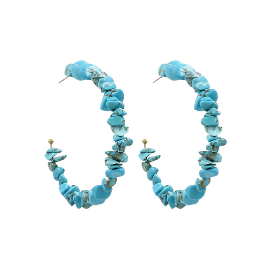 Goldtone Turquoise Chip Hoop Stud Earring