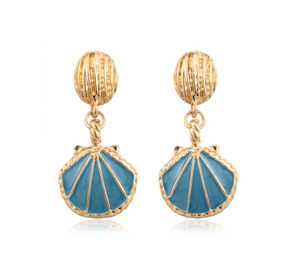 Goldtone Blue Shell Drop Earrings