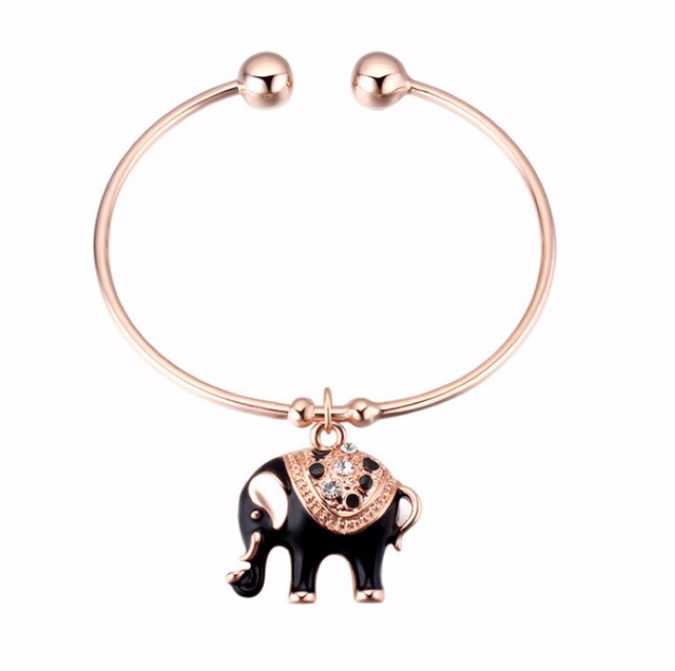 Champagne Bangle with Black Elephant with Crystal Accents