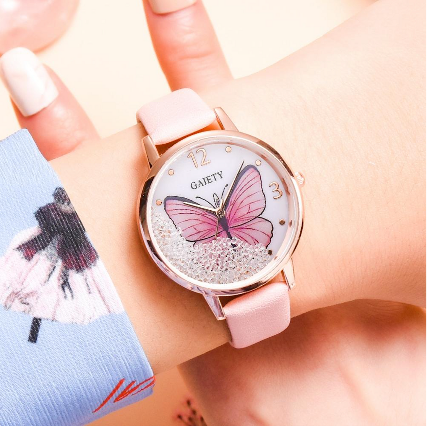 Goldtone Butterfly Crystal-accent Watch