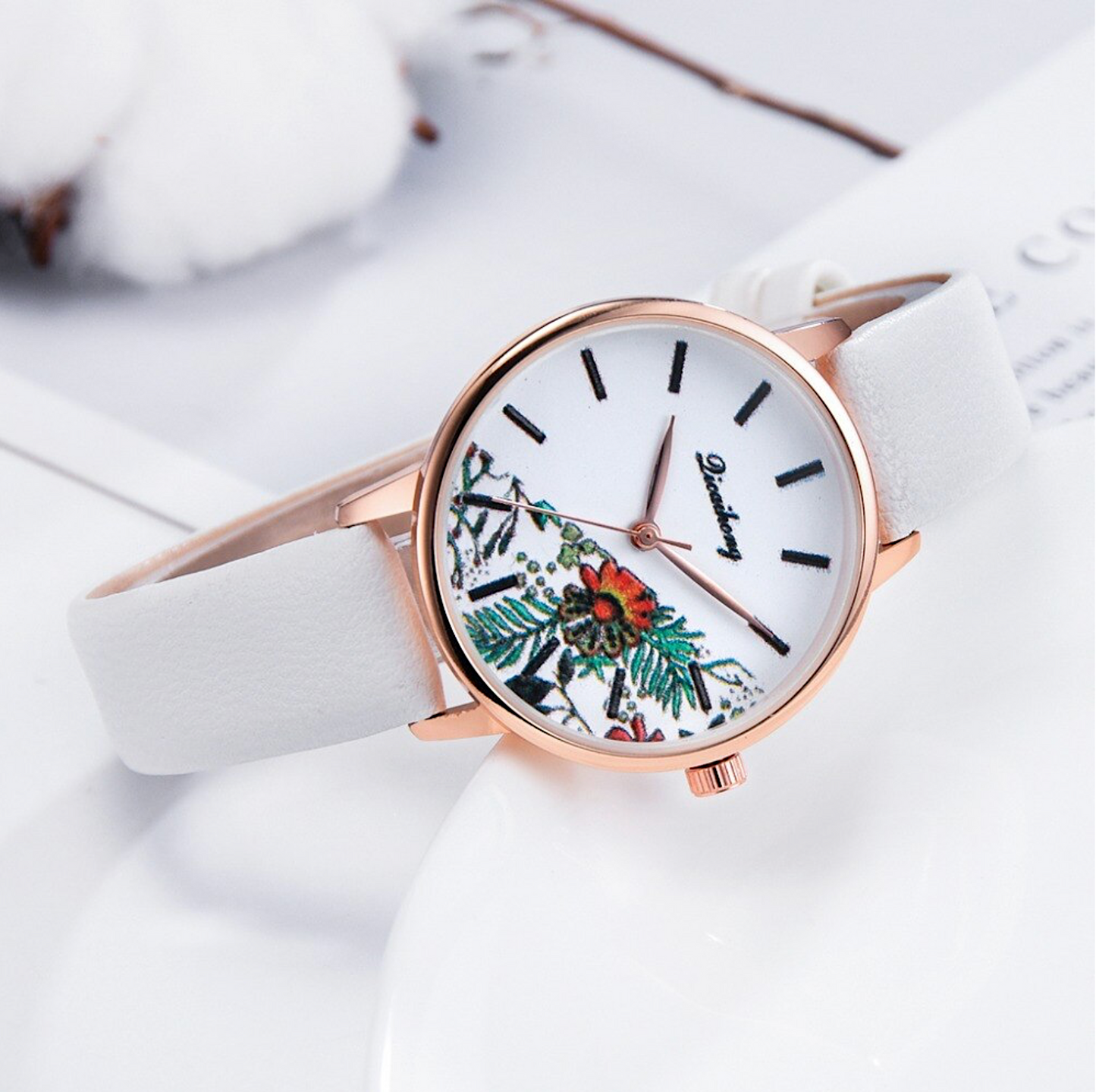 Goldtone Floral Watch