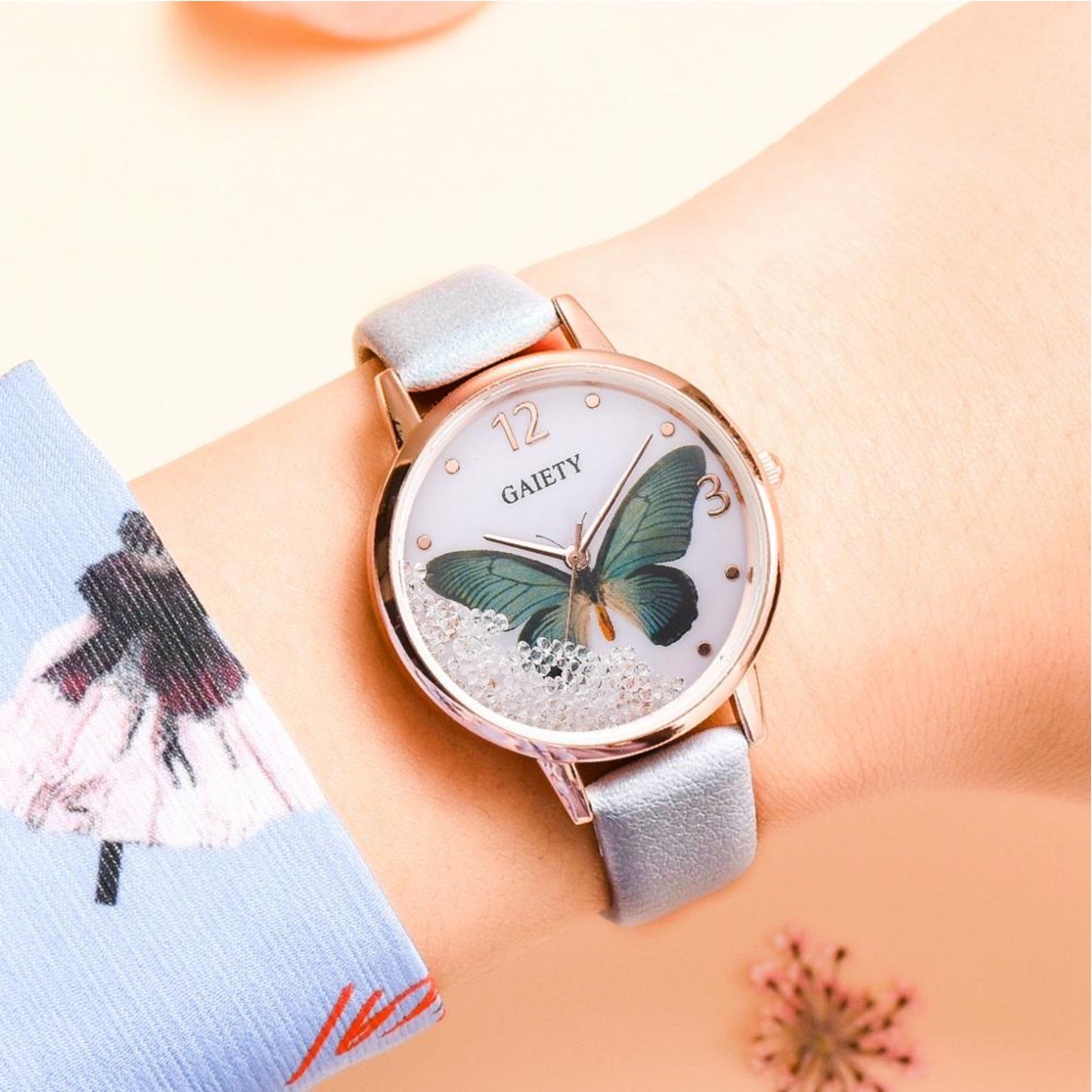 Goldtone Butterfly Crystal-accent Watch